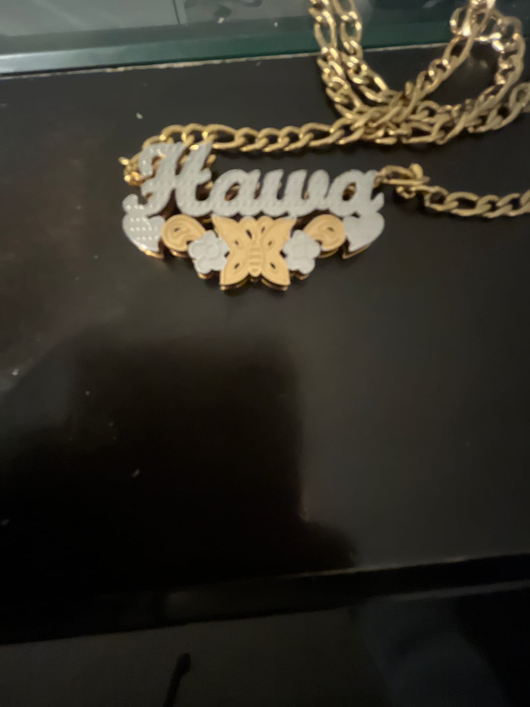 Customer photo review of Monarch Butterfly 3D Plated Name Necklace