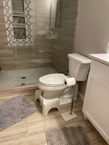Customer photo review of Toilet Paper Holder with Natural Marble Base Brushed Nickel