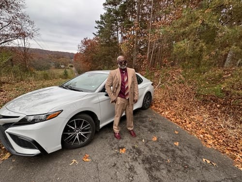 Customer photo review of Classic Burgundy Striped Tie Pocket Square Cufflinks Set