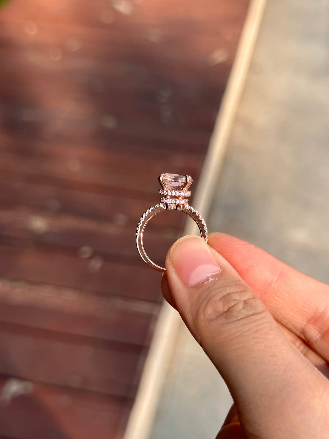 Customer photo review of Louily 3.5Ct Rose Gold Solitaire Cushion Cut Engagement Ring with Double Hidden Halo