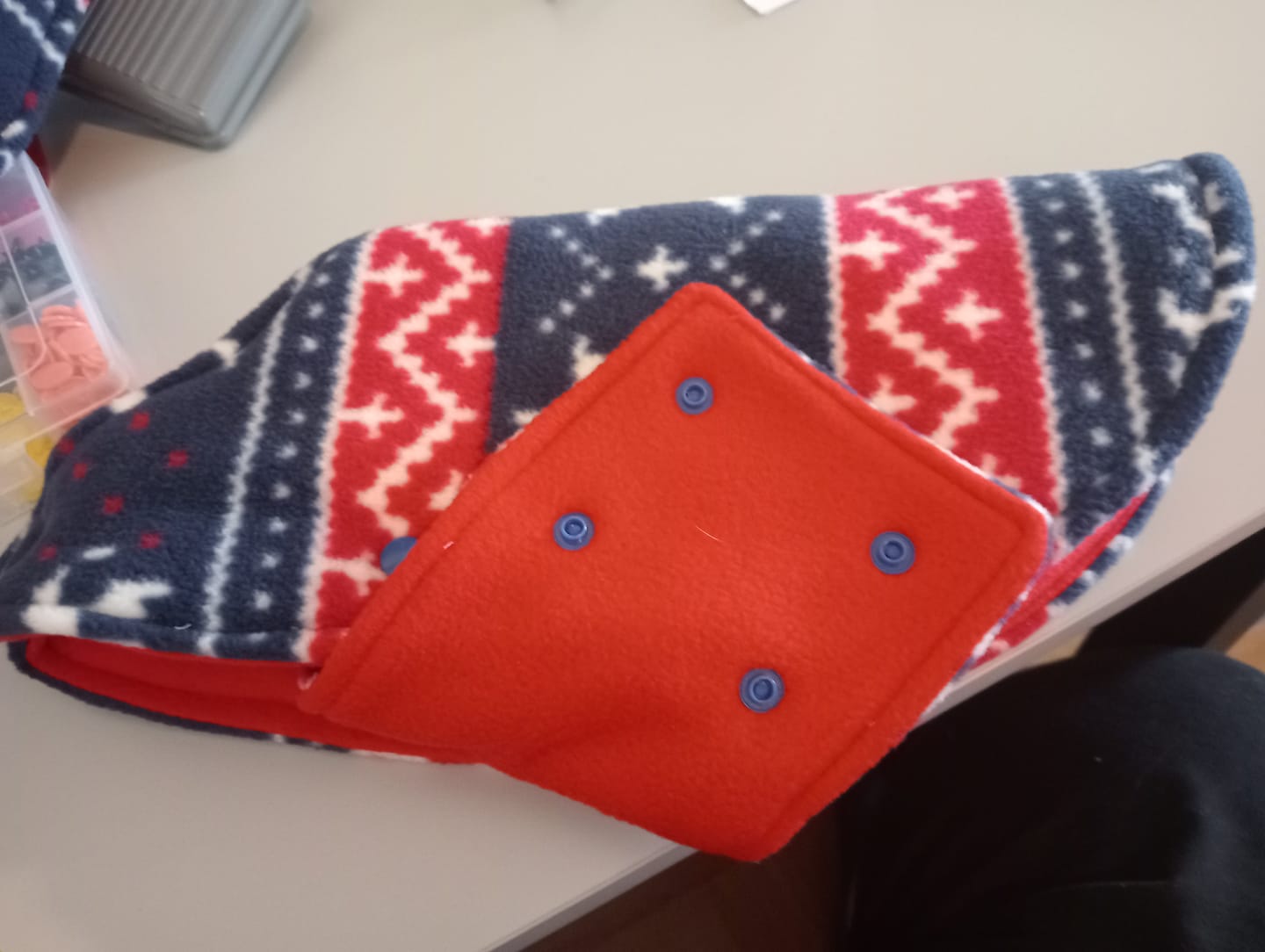 Customer photo review of Navy and Red Reindeer Anti Pill Polar Fleece Fabric