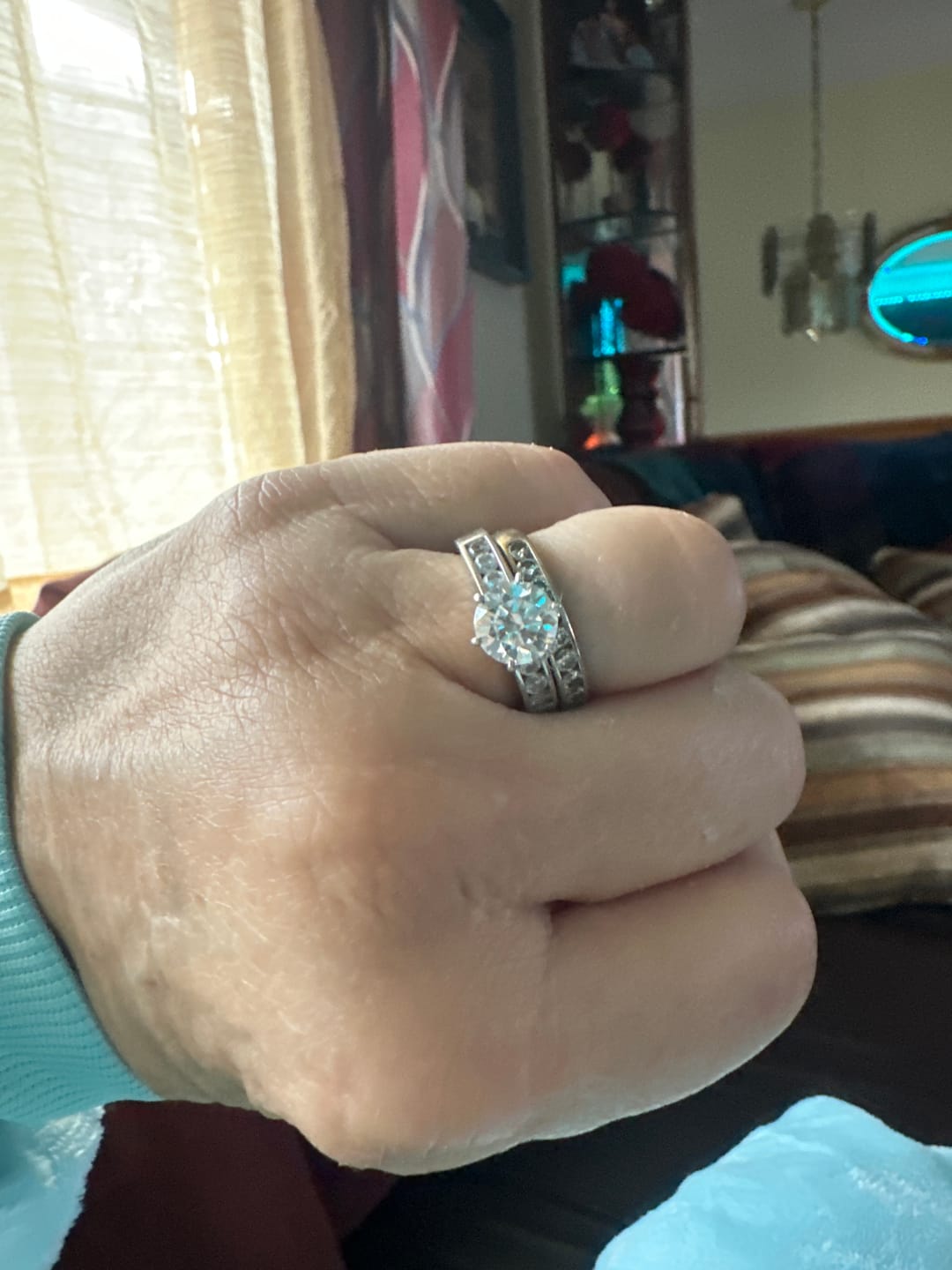 Customer photo review of Round Cut Moissanite Channel Set Engagement Ring