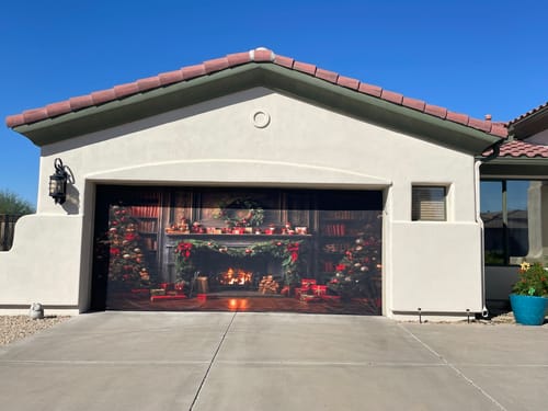 Customer photo review of Christmas Stylish Interior of Living Room with Fireplace Decorated Christmas Tree Garage Door Cover Wrap Backdrop Decoration