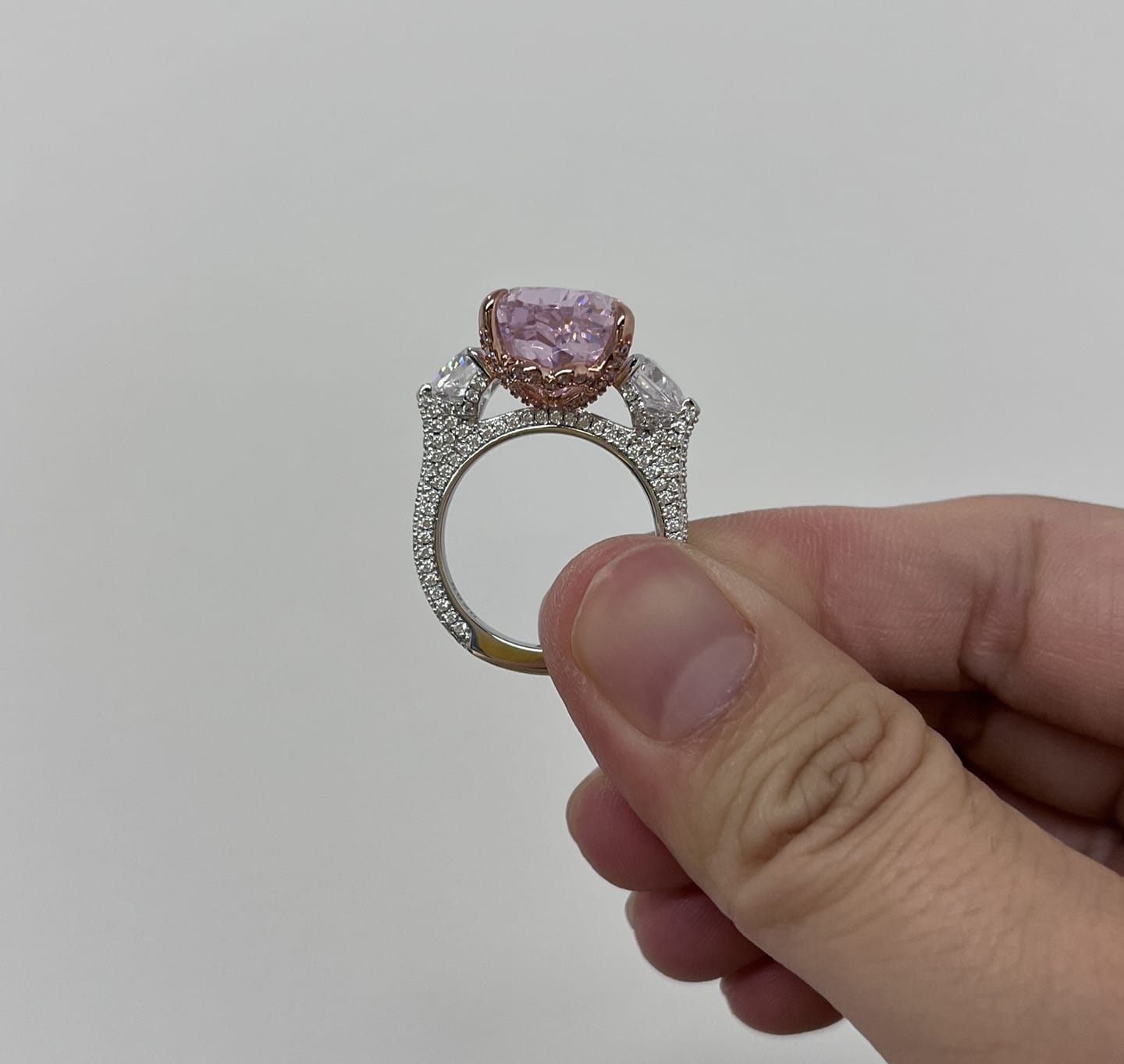 Customer photo review of S925 Stunning Pear Cut Yellow/Pink Sapphire Three Stone Engagement Ring