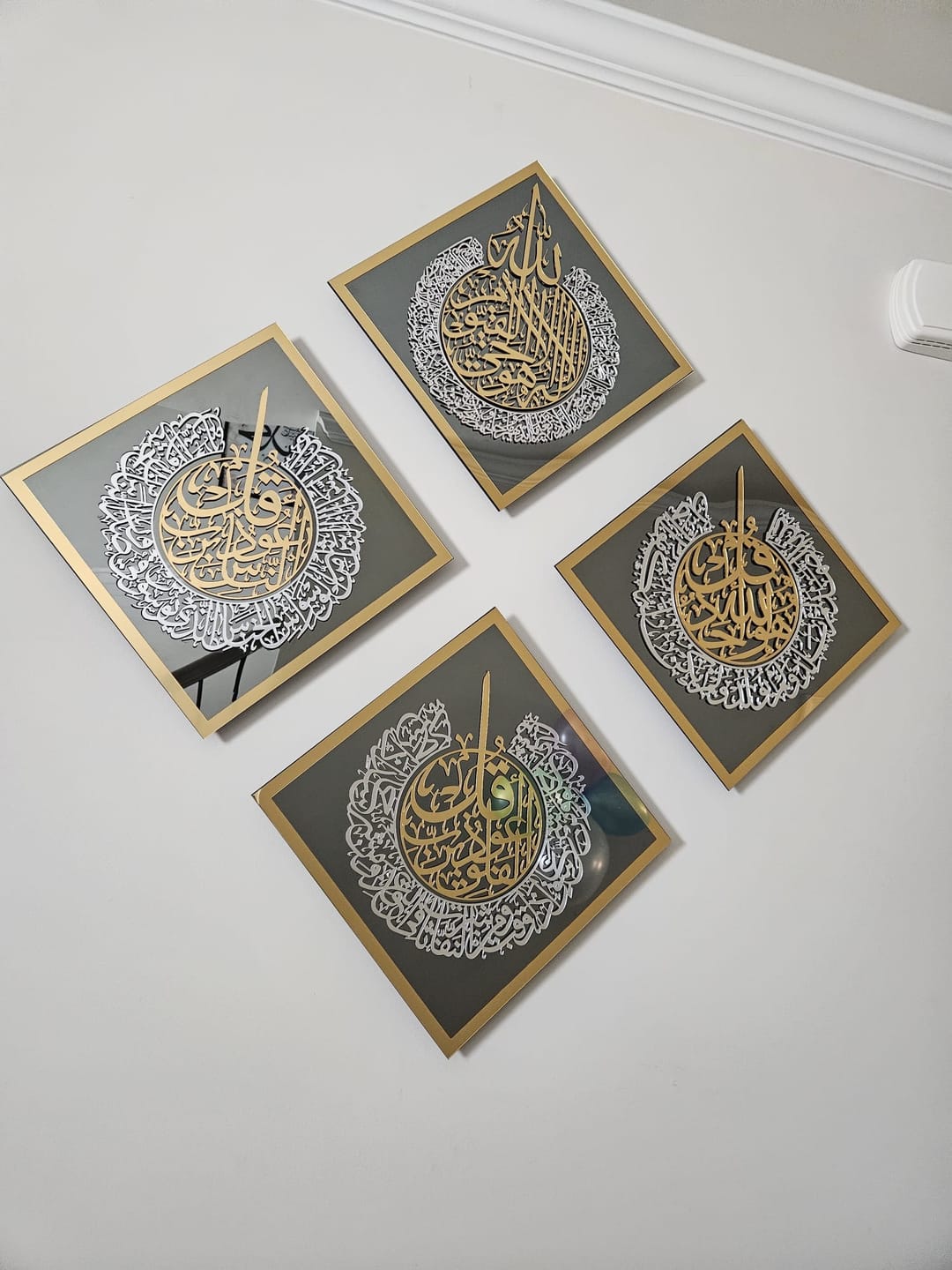 Customer photo review of Set of Glass Ayatul Kursi, Surah Al Ikhlas - Al Falaq - An Nas Tempered Glass Decor Islamic Wall Art