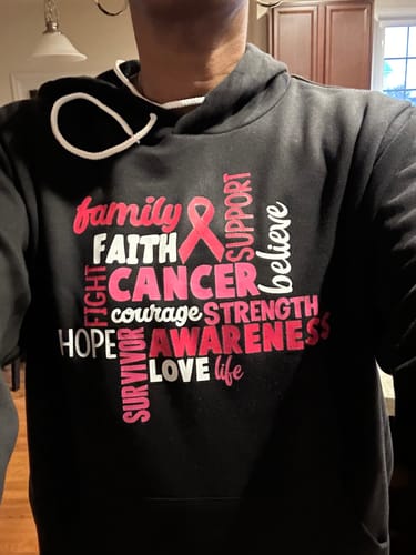Customer photo review of CANCER Awareness Colored Edition Hoodie