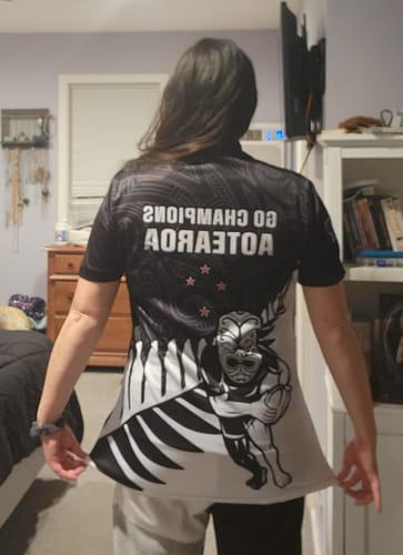 Customer photo review of New Zealand Silver Fern Rugby Polo Shirt All Black 2023 Go Champions Maori Pattern LT14