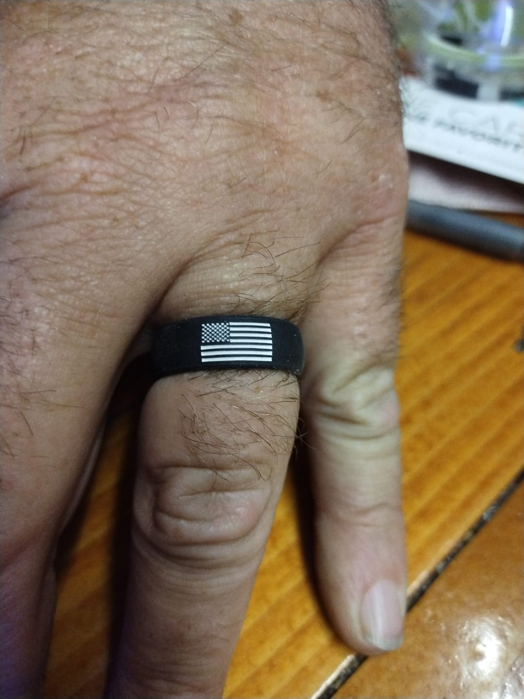 Customer photo review of American Flag Silicone Ring - Black/Red