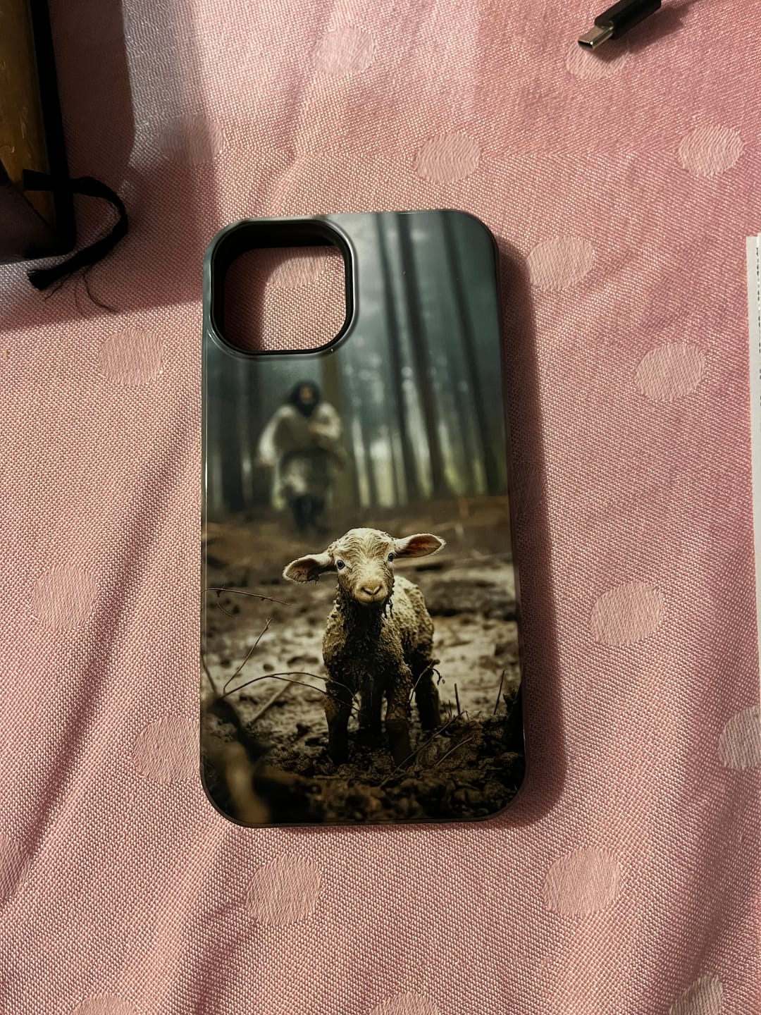 Customer photo review of Jesus With The Sheep, Jesus Running After Lamb, Phone Case