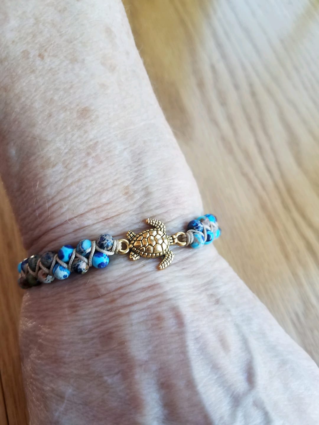 Customer photo review of Shielding Tranquility - Sea Turtle Rainforest Jasper Bracelet