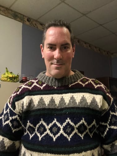 Customer photo review of Vintage Handmade Ecuadorian Heavy Wool Knit Sweater Size XL