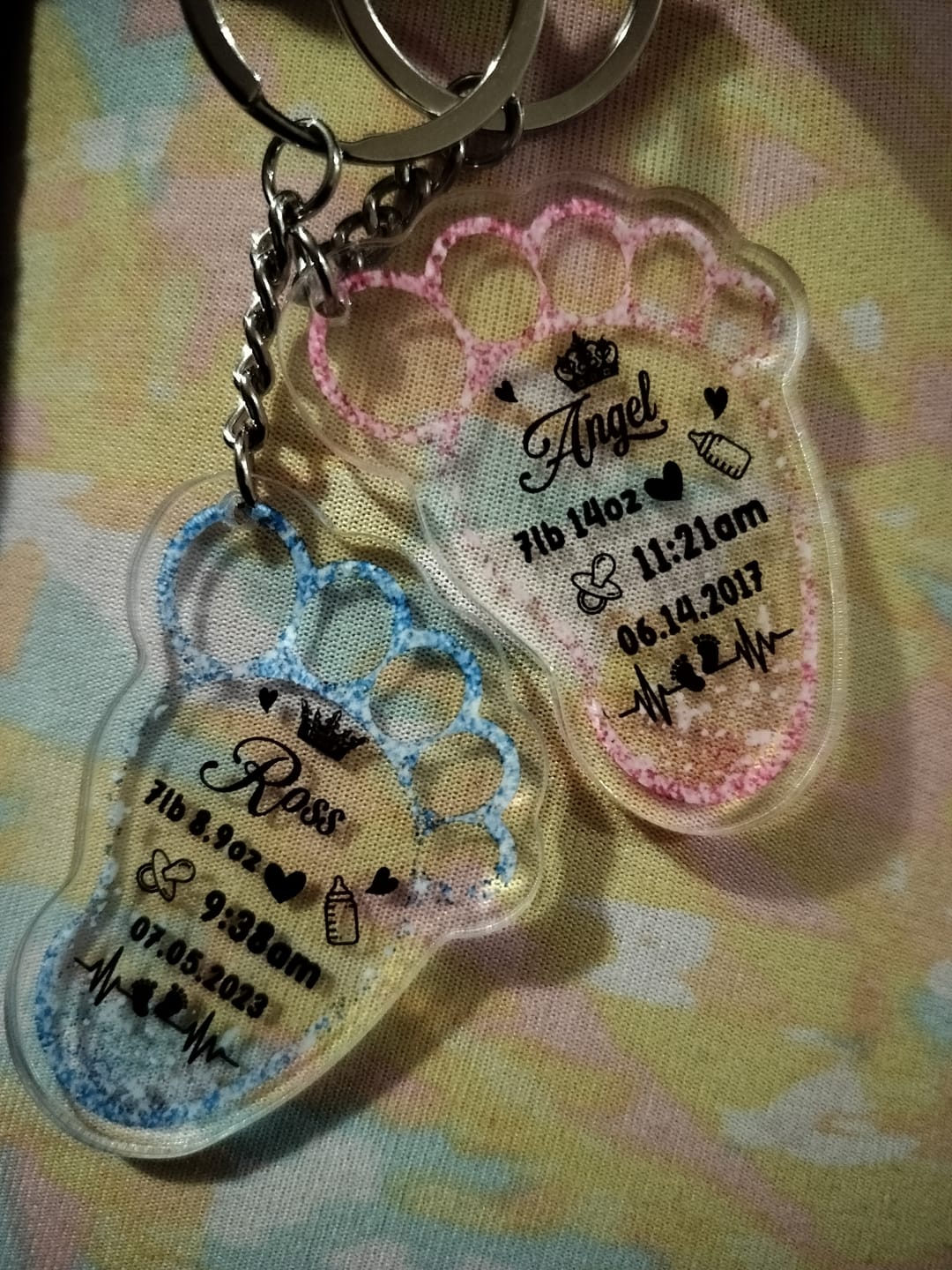 Customer photo review of Personalized New Baby Foot Acrylic Keychain