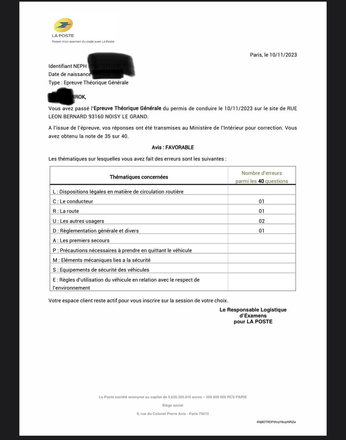 Customer photo review of ENTRAÎNEMENT AU CODE DE LA ROUTE POUR 20€