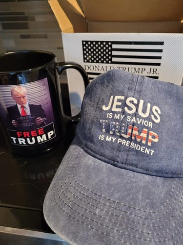 Customer photo review of Trump Mugshot Sign 15oz Coffee Mug