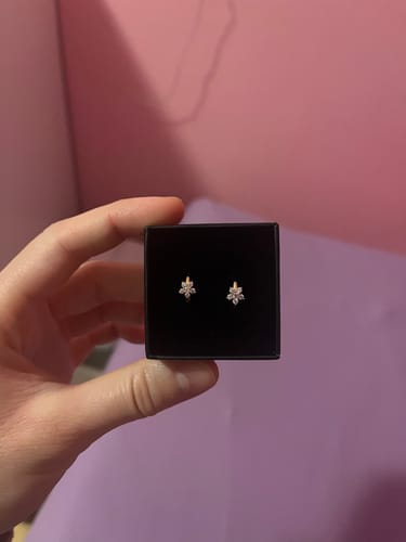 Customer photo review of Simple Flower Huggie Ohrringe 18K Vergoldet
