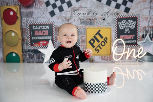 Customer photo review of Kate Speed Racer with Balloons Backdrop Designed By Erin Larkins