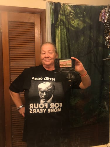Customer photo review of Wanted For President Black & White T-Shirt