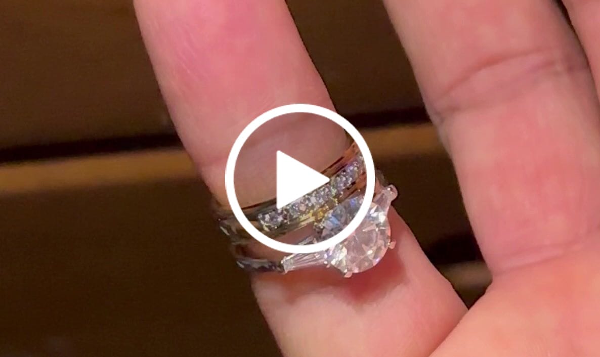 Customer video review of Three Stone Round Moissanite Tapered Baguette Engagement Ring