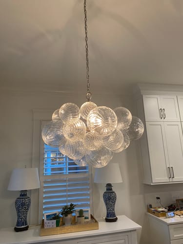 Customer photo review of Brass Cluster Ribbed Glass Globe Bubble Chandelier