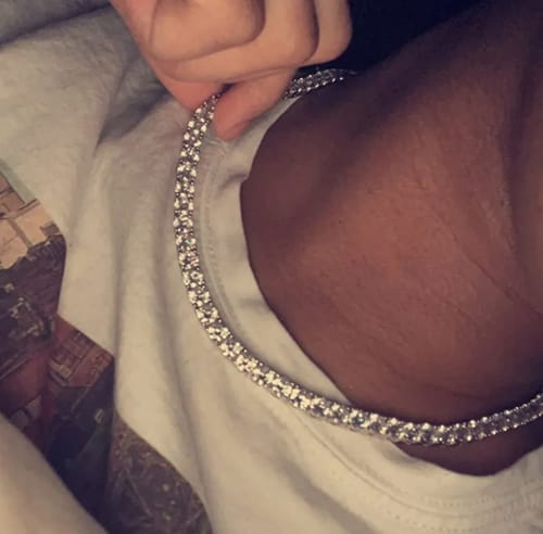 Customer photo review of White Gold Plated Silver Tennis Moissanite Chain