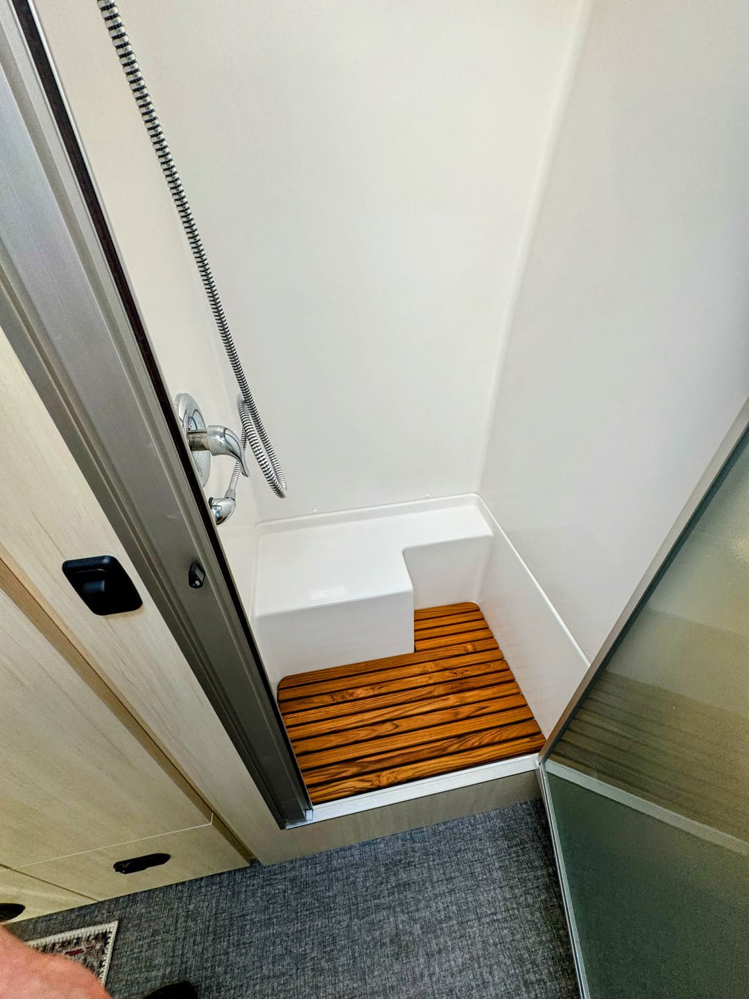 Customer photo review of 25FB / 27FB / 30RB L-shape Airstream Teak Shower Mat