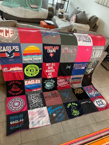 T-shirt quilt featuring westlake chaparrals, cedar creek eagles by Denise from TX