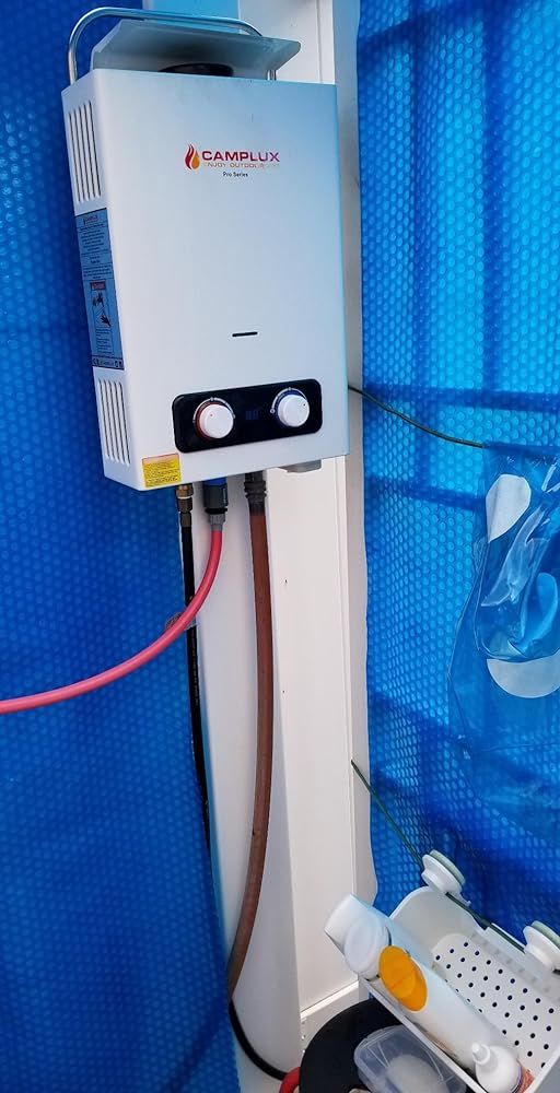 Customer photo review of Portable Tankless Water Heater, Camplux 1.58 GPM Outdoor Propane Hot Water Heater with S/S Rain Cap