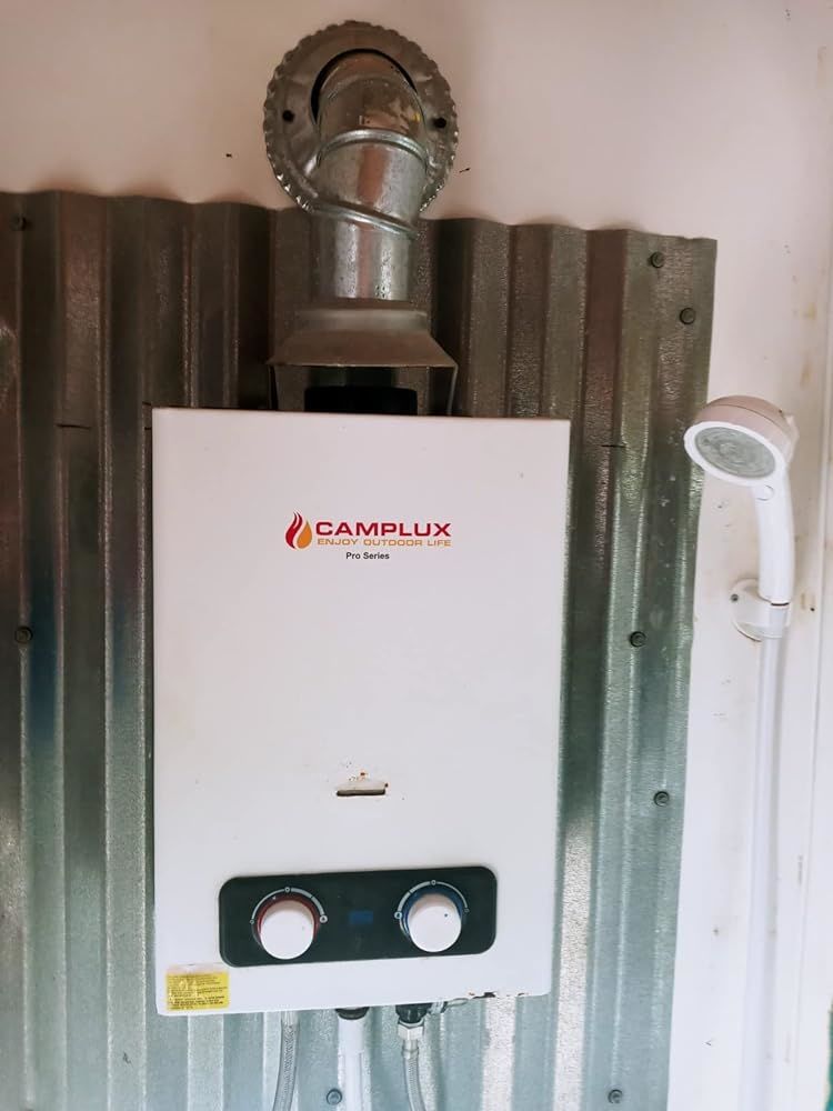 Customer photo review of Portable Tankless Water Heater, Camplux 1.58 GPM Outdoor Propane Hot Water Heater with S/S Rain Cap