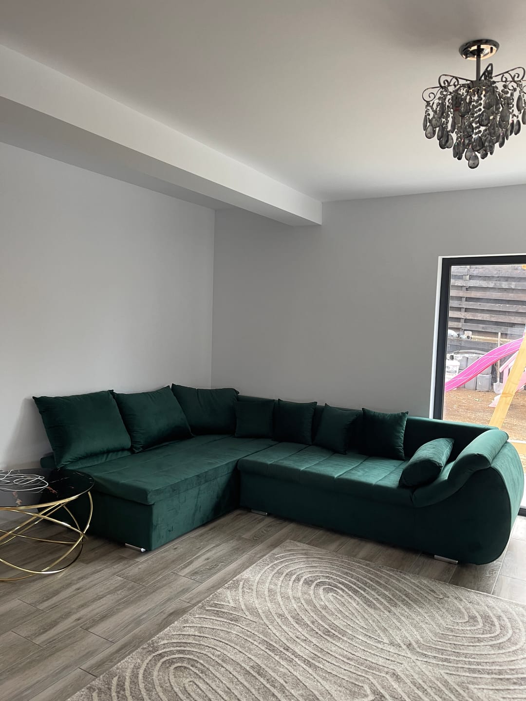 Customer photo review of Coltar extensibil ROSARIO - OANA, stofa catifelata verde, 300x200x76 cm