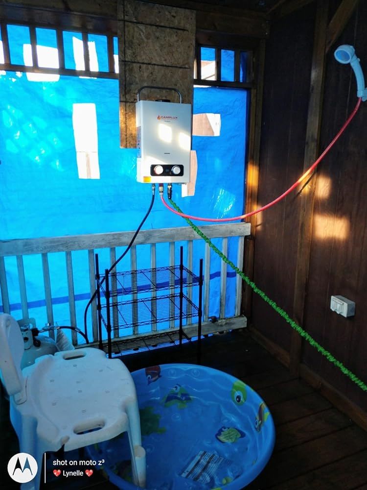 Customer photo review of Portable Tankless Water Heater, Camplux 1.58 GPM Outdoor Propane Hot Water Heater with S/S Rain Cap