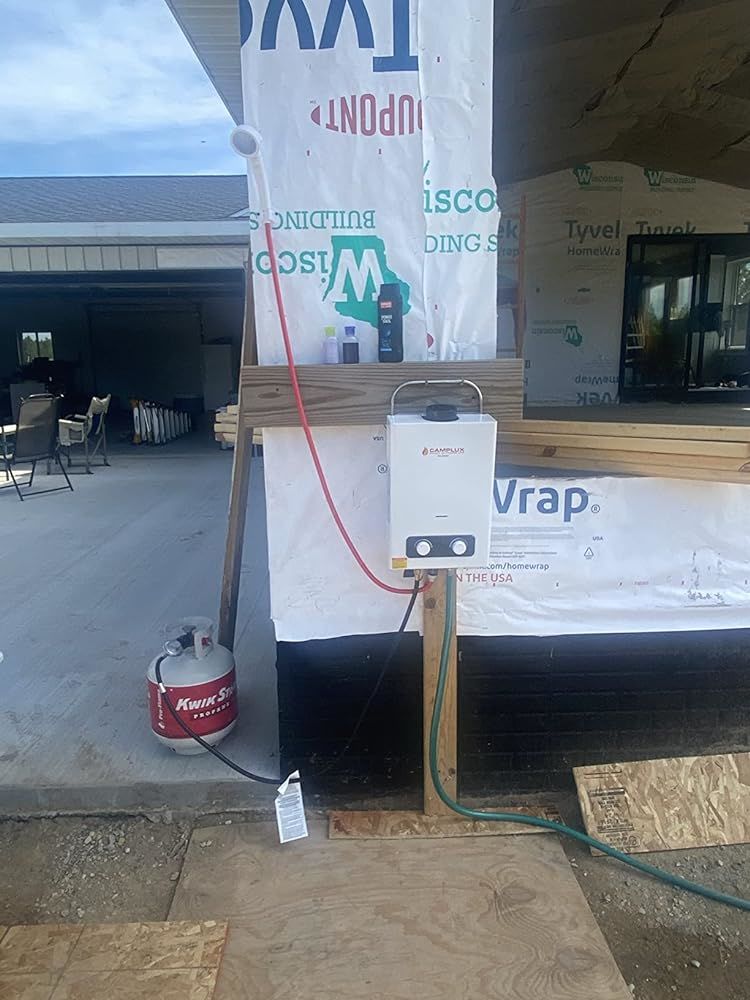 Customer photo review of Portable Tankless Water Heater, Camplux 1.58 GPM Outdoor Propane Hot Water Heater with S/S Rain Cap