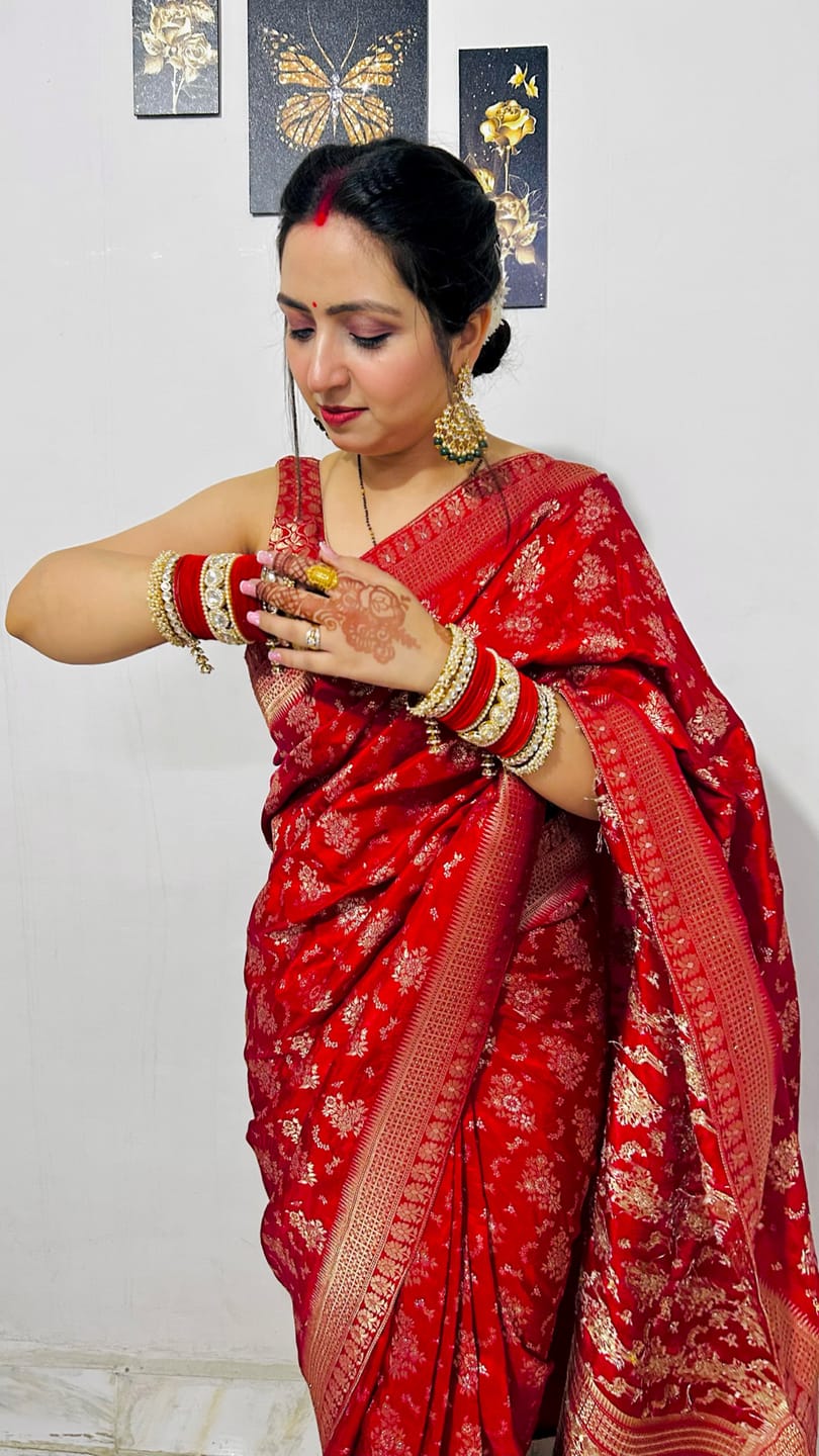 Customer photo review of Scarlet Red Banarasi Uppada Silk Saree