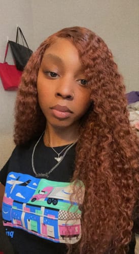 Customer photo review of Luvwin Reddish Brown Wear And Go 13x4 Pre-Cut Lace Jerry Curly Long Human Hair Wigs For Women