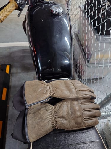 Customer photo review of GEN 2 'The Original' Double Length Gauntlet | Extra Long Warm Motorbike Gloves | Retro Brown Distressed Leather
