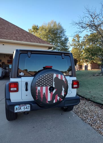Customer photo review of Bigfoot or Sasquatch American Flag Spare Tire Cover