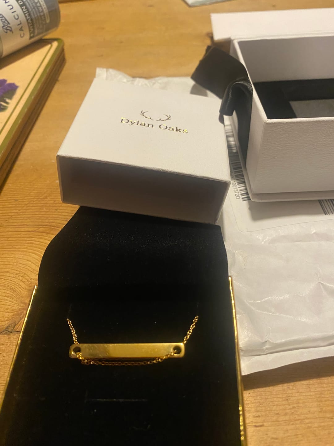 Customer photo review of 4cm Letter Bar Necklace in Gold Horizontal