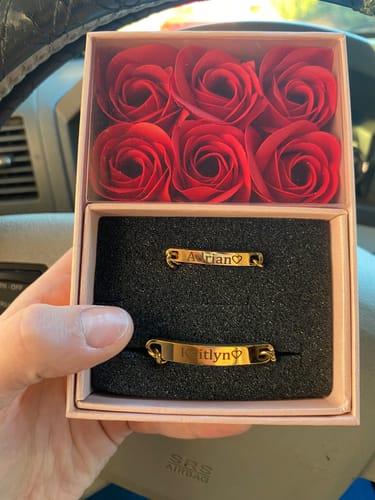 Customer photo review of Engraved Bracelet Set - W/ Eternal Rose Box