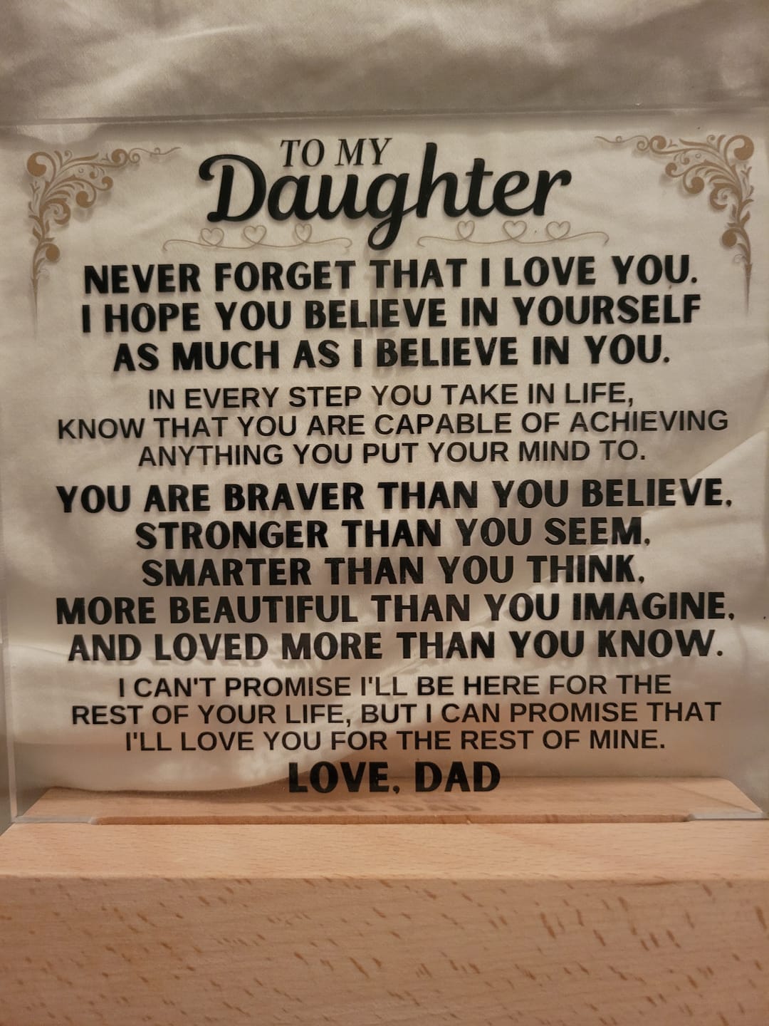 Customer photo review of To My Daughter - Love Dad - LED-Lit Acrylic Plaque - AC28
