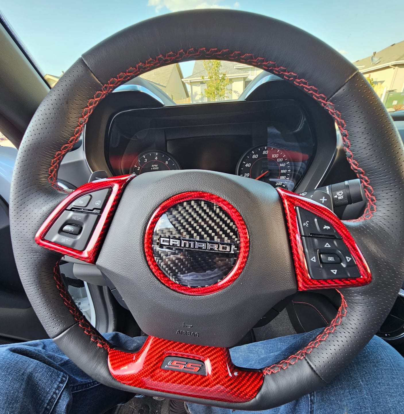 Customer photo review of Carbon Fiber Steering Wheel Center Overlay For Chevy Camaro 2016-2023
