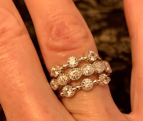 Customer photo review of Bezel Pear CZ Eternity Ring in Sterling Silver