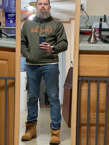 Customer photo review of God`s Child "Big Signature" Fleece Pullover Hoodie (Army)