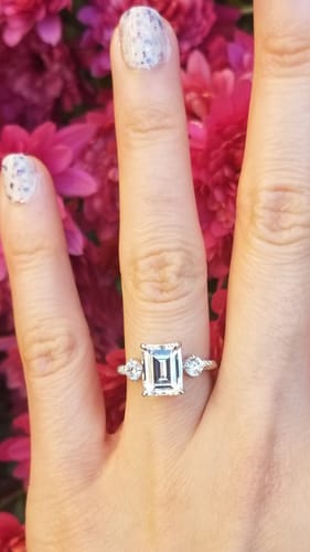 Customer photo review of 3-Stone Woven 2.6ct Emerald Cut CZ Ring in Sterling Silver