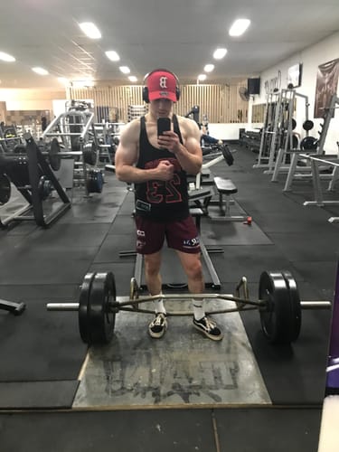 Customer photo review of Baller - Hybrid T-Back gym Singlet - Black/Red