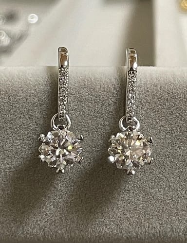 Customer photo review of Artemis Timeless Moissanite Drop Silver Earrings