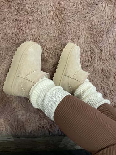 Customer photo review of Cozy Mini Boots - Beige