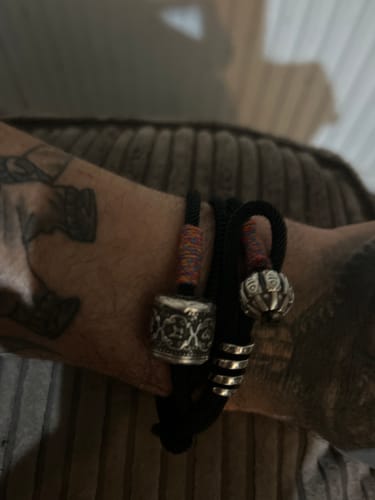 Customer photo review of Buddha Stones Tibetan Om Mani Padme Hum Carved Amulet Double Wrap Bracelet