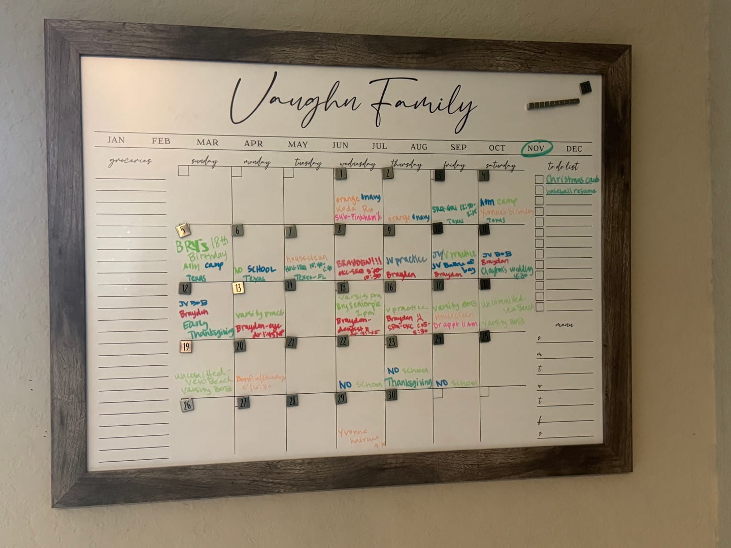 Customer photo review of Monthly Framed Whiteboard Calendar + 3 sections | Horizontal Pennington