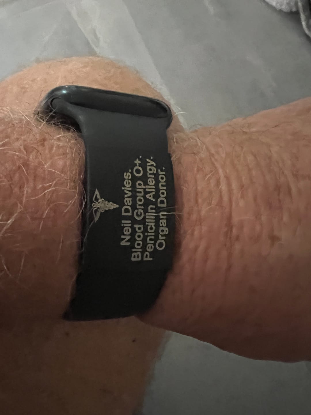 Customer photo review of Personalised ID Tag for Watch Band & Fitness Trackers