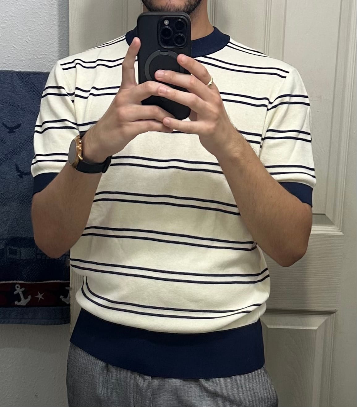 Customer photo review of Crew Neck Stripe Breton Shirt