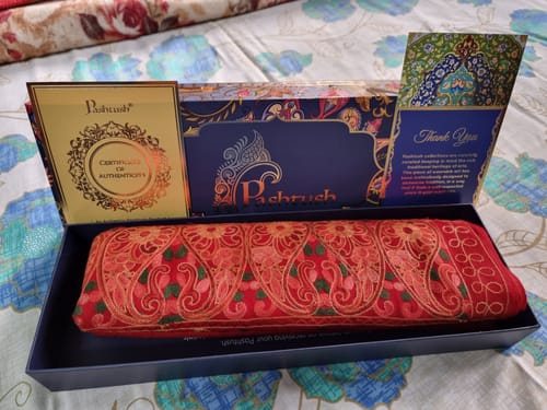 Customer photo review of Pashtush Mens Stole, Aari Embroidery, Red